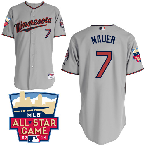 Joe Mauer #7 Youth Baseball Jersey-Minnesota Twins Authentic 2014 ALL Star Road Gray Cool Base MLB Jersey